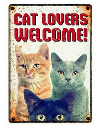 Plenty gifts waakbord blik cat lovers welcome (15X21 CM)